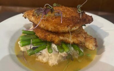 chicken cutlets served over vegetables and mashed potatoes